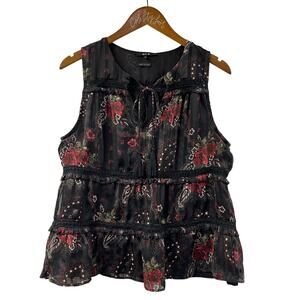 Miss Me Floral Tank Medium Tiered Ruffle Tassel Tie Y2K